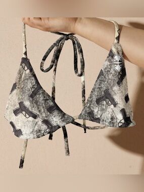 Girls With Guns NWT Triangle Bikini Top with Pistol Print